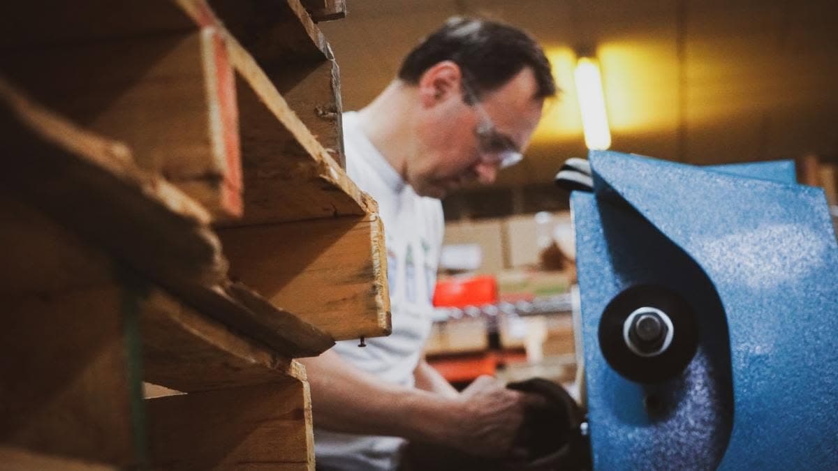 Petr Kovarik crafting boots in the Liberty Footwear workshop