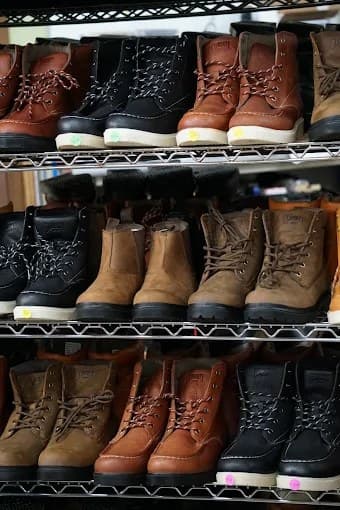 Rows of Liberty Footwear boots in the store
