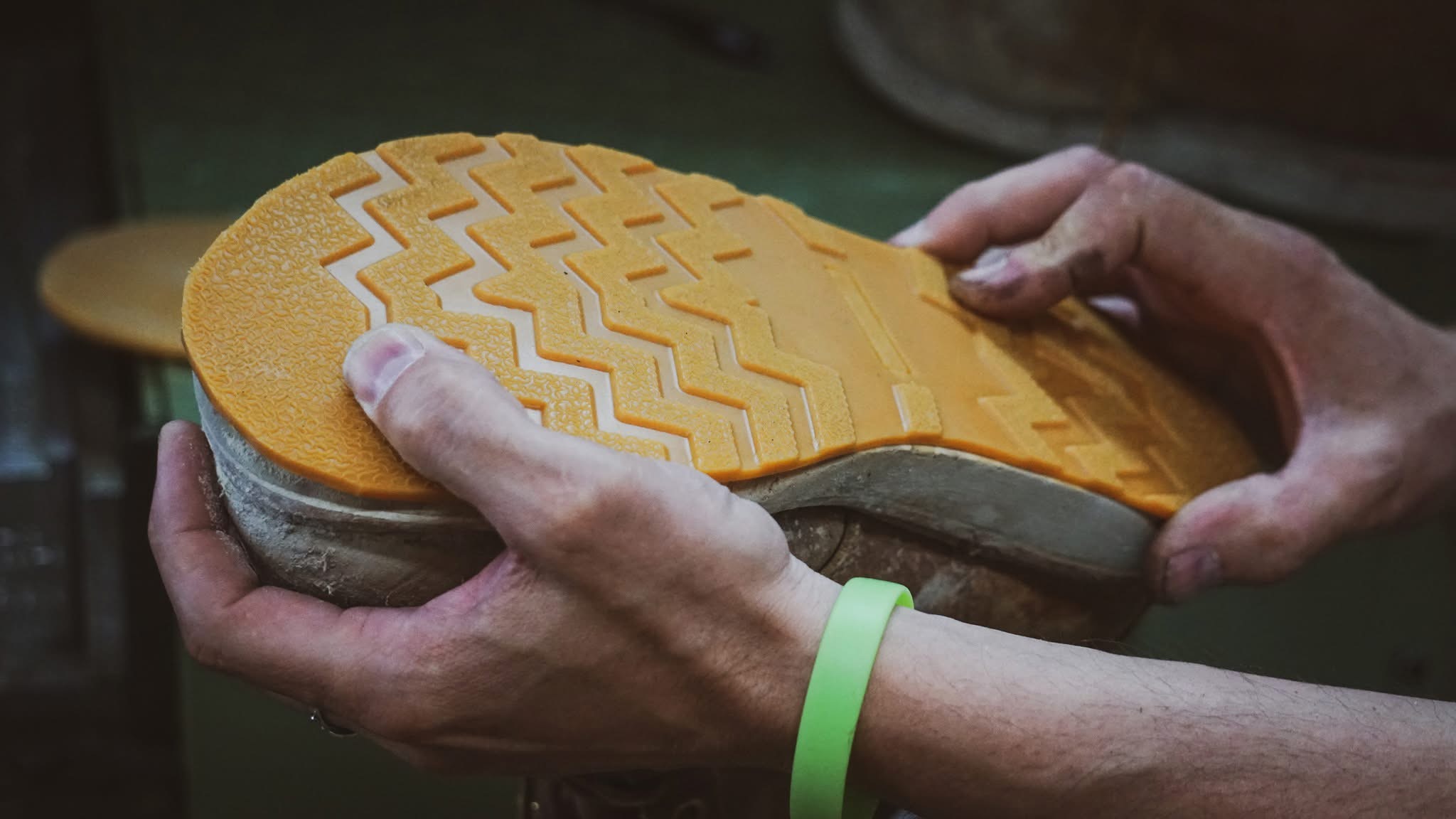 Boot resole in progress at the Liberty Footwear shop